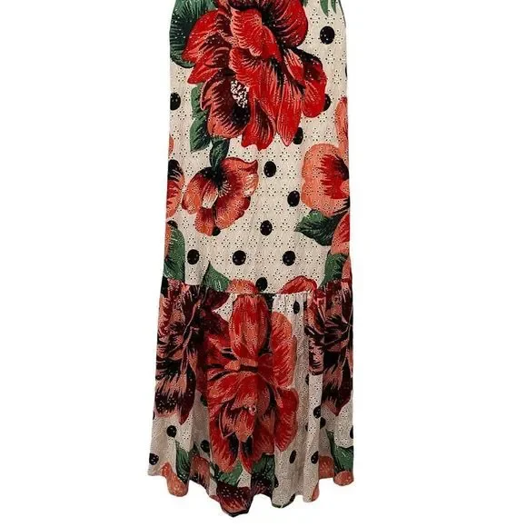 Farm Rio Eyelet Riviera Eyelet Maxi Dress Natural Motif Floral Anthropologie - Picture 11 of 16